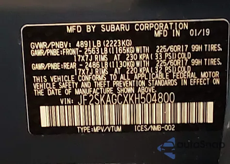 2019 Subaru Forester Premium из США, поврежденный, VIN JF2SKAGCXKH504800